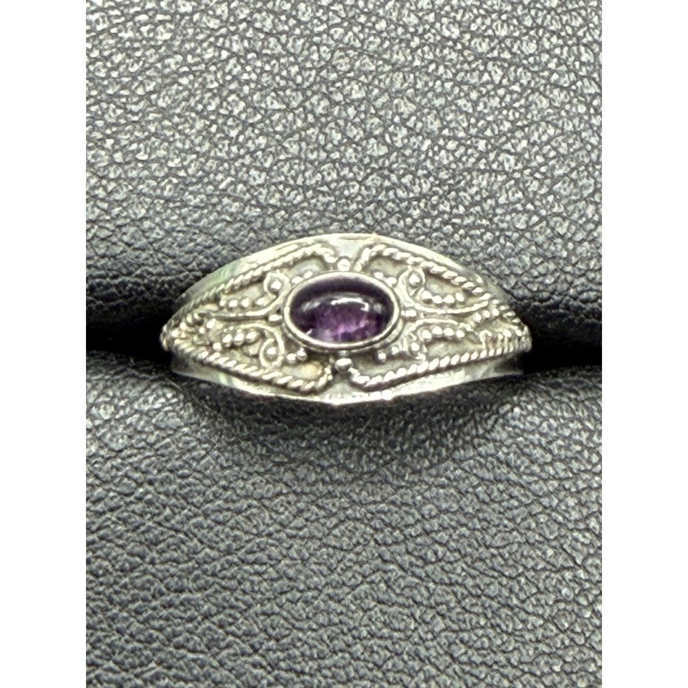New Condition Sterling Silver Bali Style Amethyst Ring Size 7 J16